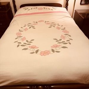 Vintage twin/full coverlet with sham.  Hand embroidered.